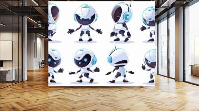 Modern illustration set of robot mascot character with different poses and expressions. Artificial intelligence smart cyborg assistant. Robot mascot with different poses and expressions. Wall mural