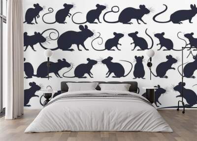 Modern mouse rat silhouettes set, isolated white background with modern silhouettes Wall mural