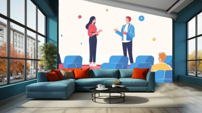 On stage, I delivered a speech to a large audience in the hall. Wall mural