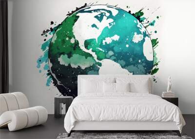 planet earth illustration. Symbol of life, nature, fund, ecology, international events. Hand drawn on background, isolated clip art element for design. Wall mural