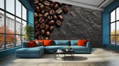 Coffee Beans on a Black Slate Background Wall mural