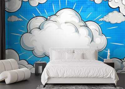 Pop art dialog conversation funny smoke steam. Cartoon puff cloud template for text. Comics explosion symbol. Carton cartoon bubble for text. Cartoon puff cloud template on transparent background. Wall mural