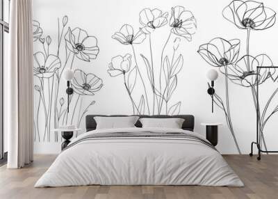 Poppy flower line art. Minimalist contour drawing Wall mural