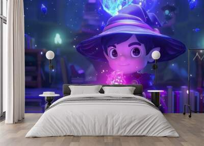 Poster of a boy with a spell book depicting the magic time Wall mural