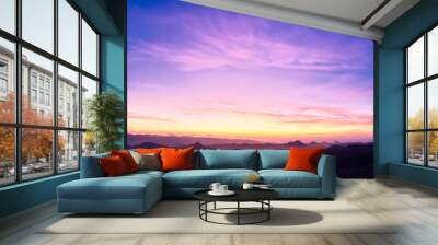 Purple, Magenta Sunset over Mountains  Wall mural