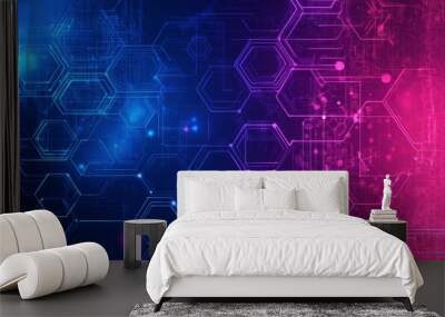 Purple and blue technology background with abstract digital technology circle. Copy space. Wall mural