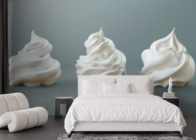 Realistic white swirl and line butter mousse or custard bakery decoration. Vanilla yogurt meringue or milk foam. 3D whipped cream for decorating cakes and pies. Wall mural