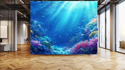 Saltwater under water sun deep creature exotic coral reef tropical diversity species animals diving underwater under the sea blue ocean scuba underwater Wall mural