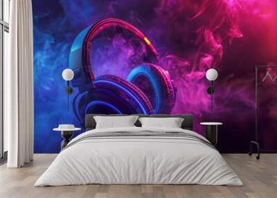 Seamless looping 4k time-lapse video animation background featuring a smoke effect and colorful lights. Wall mural