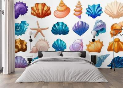 Seashells modern collection. Cartoon seashells. Wall mural