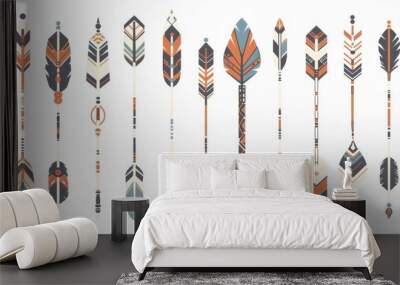 Set of Indian style arrows. Boho arrows. Set of hipster arrows. Modern collection. Wall mural