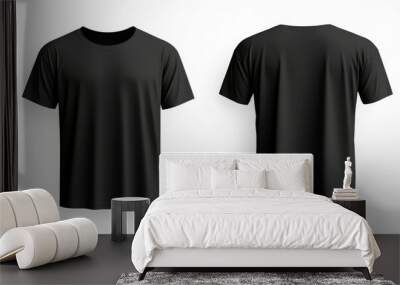 T-shirt template with black front and back on a white background Wall mural