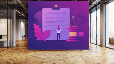 Terms and conditions landing page. Privacy policy, user agreement business concept. Man signing document, law compliance, standard for quality control Line art flat modern web banner. Wall mural