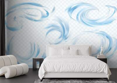 The abstract swirls, tornado wind effect on transparent background are modern realistic set of air vortices, light twirls with particles applied to a fresh and clean design. Wall mural