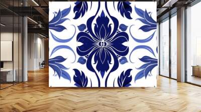 The background banner has an old retro antique vintage rough blue white wallpaper texture with seamless pineapple, flower, and leaf patterns. Wall mural