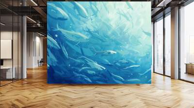 The background of the underwater sea ocean is a blue transparent watercolor Wall mural