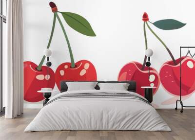 The cherry flat cartoon modern illustration is made up of two isolated cherries on a white background. Wall mural