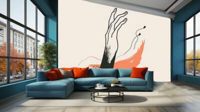 The modern abstract modern illustration is a set of hand-drawn illustrations, featuring occult mystery witch hands in touch with line drawings and silhouettes, which is an ideal branding element in a Wall mural