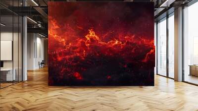 The red fire and smoke overlay is surrounded by a black background with glowing flame sparks. There is an abstract heat fog made up of hot flying embers. Wall mural