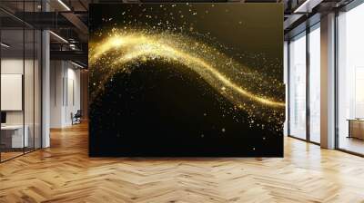 The stardust wave, a golden dust trail with glitter and sparkles, is an abstract luxury effect with sparks and shimmer particles isolated on a transparent background. Wall mural