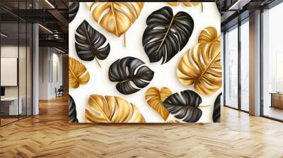 The stunning gold leaves and black stems of a flower for luxury decoration element are isolated on a shiny botanical plant, a beautiful summer bouquet. Wall mural