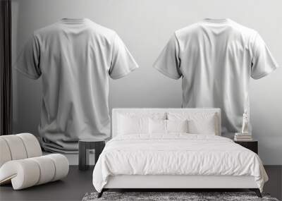 The white t-shirt mockup shows the front and back of a male t-shirt. Blank apparel design for men, sportswear, casual clothing, isolated on transparent background with realistic 3D texture. Wall mural