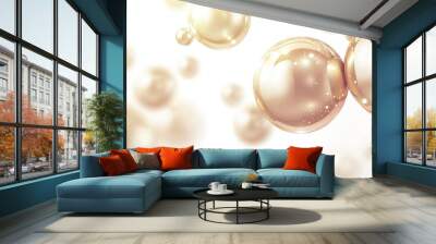 There are a few golden balls on a seamless pattern that is rendered in 3D with motion blur, soft lighting, and a minimalist design. Wall mural