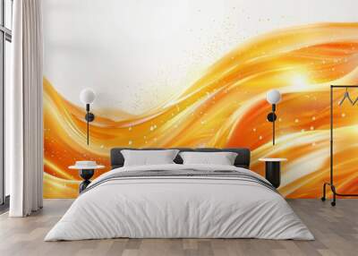 This illustration is a golden flowing liquid modern abstract background, with flowing drops of oil, honey, or fluid on a white background. The image can be used for cosmetics, sales, or banners. Wall mural