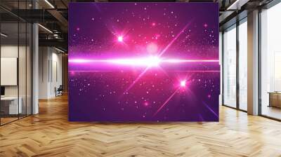 This is a pink light flare effect with magic lens sparkle shine on neon line moderns. Abstract bright beam divider collection. Festive and glamour magenta border overlays. Wall mural