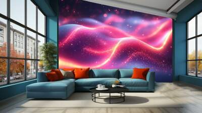 This wallpaper is an abstract futuristic background with pink blue glowing neon moving high speed wave lines and bokeh lights. The data transfer concept is fantastic. Wall mural