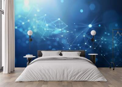 Three-dimensional rendering of abstract digital network connections on blue backgrounds Wall mural