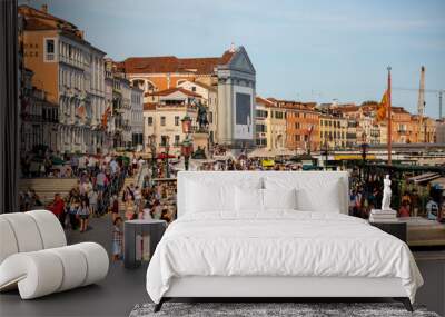 tourist's crowd the docks of venice italy along the grand canal on a summer evening 01 Wall mural