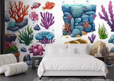 Underwater pets, goldfish or guppy vector illustration set Wall mural