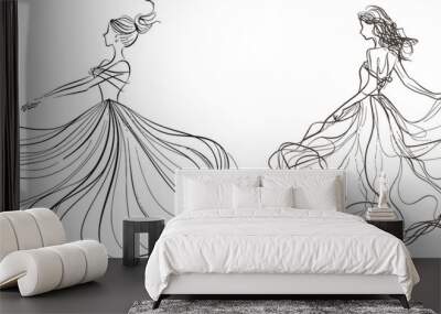 Vector isolated one single beautiful dancing woman girl in long lush ball gown dress Wall mural