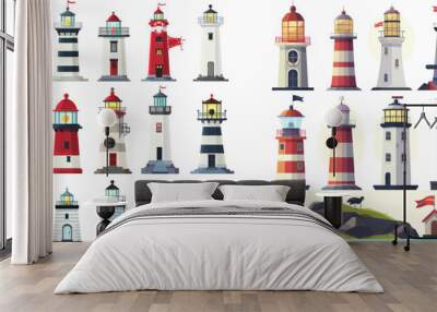 Vector set of lighthouse nautical to navigation Wall mural