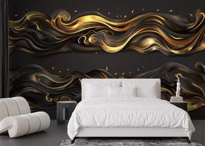 Vintage modern abstract banner set with golden curls Wall mural