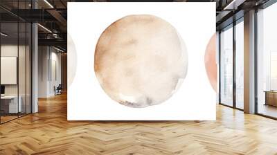 Watercolor round shapes set with skin, body, and foundation colors. Natural rose beige, light brown round backgrounds with watercolour stains. Text frames and abstract aquarelle fills. Wall mural