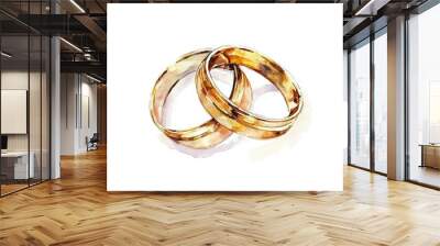 Watercolor style wedding rings isolated on a white background. Wall mural