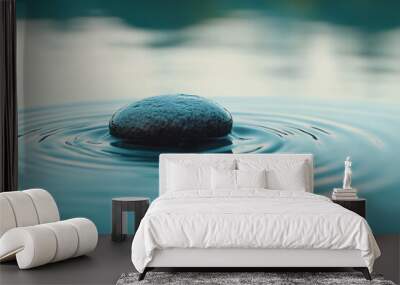 zen stone floating in blue water with ripples - minimalist serenity concept Wall mural