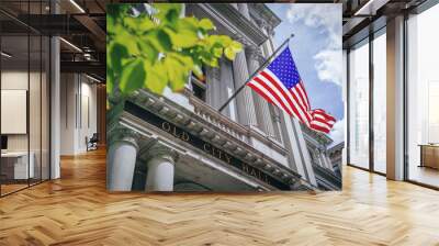 US Flag Flying over Old City Hall in Boston, USA Wall mural