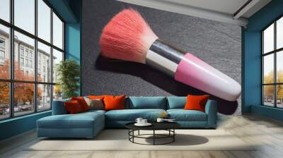 Pink make up brush on a dark stone surface. Beauty and fashion product Wall mural