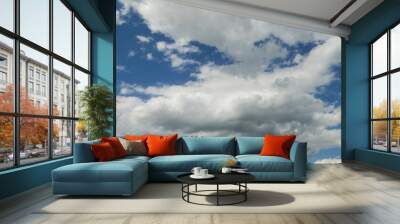 The sky is filled with clouds, but the sun is still shining through. Scene is peaceful and serene, as the clouds create a sense of calmness and tranquility. Nature background for design. Wall mural