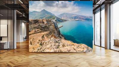 Panoramic view on coastal city El Jebha in North Morocco by Mediterranean Sea Wall mural