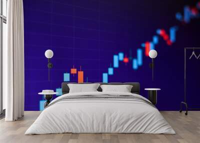 Rising stock market chart on blue background Wall mural