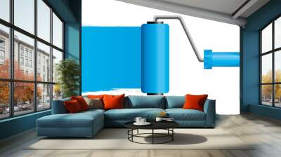 Blue paint roller brush with blue paint, Part 2, vector Wall mural