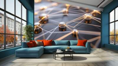 A 3D rendering of connected world with glowing lines and nodes, symbolizing technology and communication. intricate network design evokes sense of innovation and connectivity Wall mural