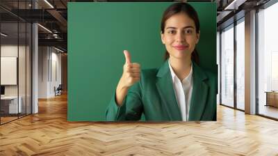 Businesswoman in a stylish suit giving thumbs up Wall mural