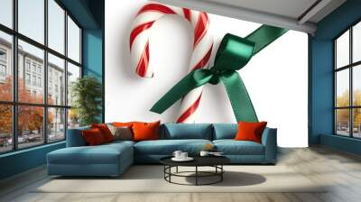 Candy Cane with Green Ribbon for Holiday Cheer Wall mural