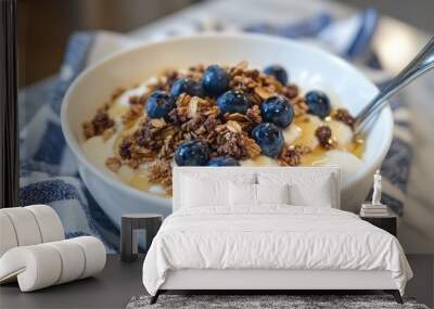 Delicious Yogurt Bowl with Blueberries and Granola Wall mural