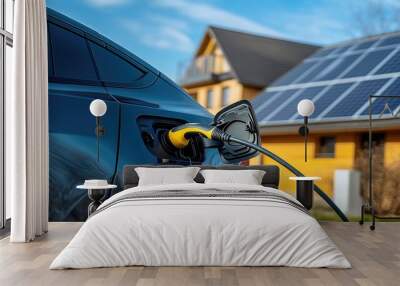 Electric Car Charging with Solar Panels in Background Wall mural